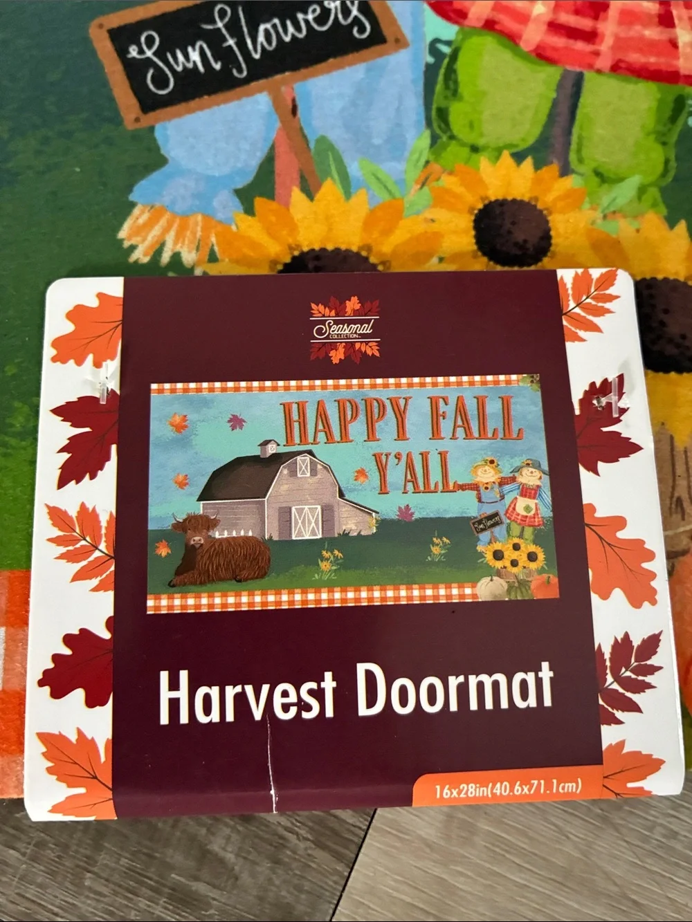 NWT- Happy Fall Y'all- Fall Harvest Doormat with Anti Skid Rubber Back 16x28